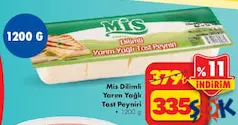MİS DİLİMLİ YARIM YAĞLI TOST PEYNİRİ 1200 G fiyat ve kampanya bilgisi